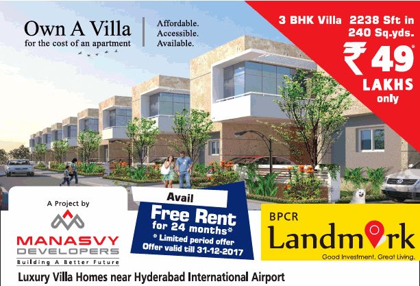 Reside in luxury villa homes at Manasvy BPCR Landmark in Hyderabad
